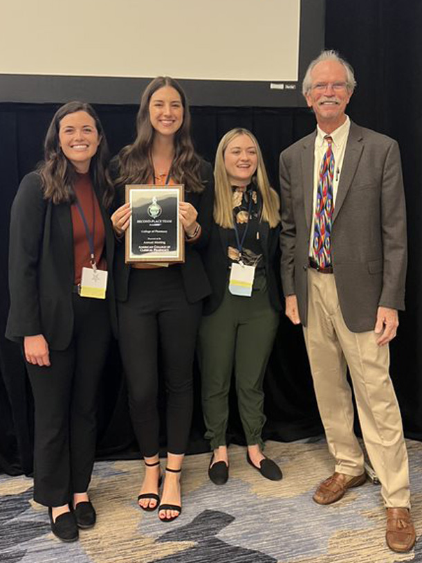University of Tennessee Health Science Center College of Pharmacy Team, Runner-up Team (left to right): Abigail Rath, Lindy Lane, Brooke Butler, and Dr. John Murphy
